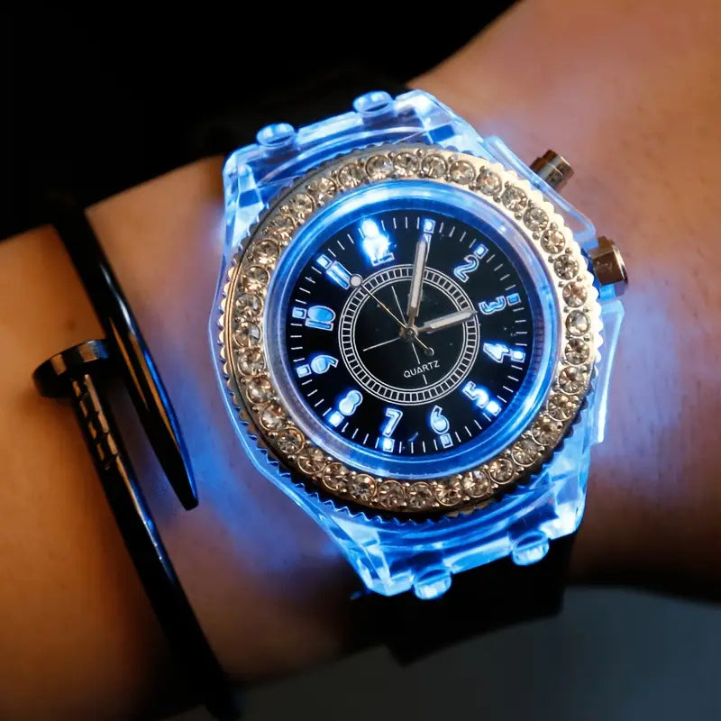 Glow Rhinestones, Trendy His & Hers Student Quartz Watches