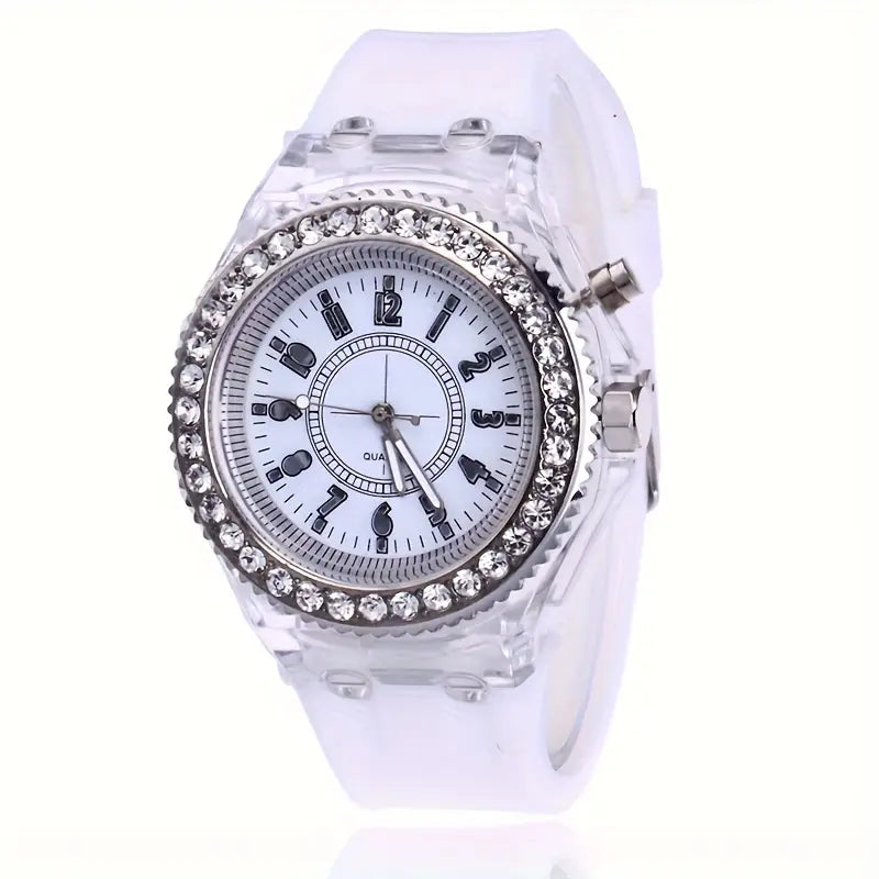 Glow Rhinestones, Trendy His & Hers Student Quartz Watches