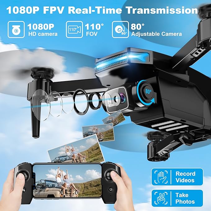 1080P HD Camera Foldable Remote Control Quadcopter (Supports Voice Control & Gesture Control / 3D Flips / One-Key Take-off & Landing / Emergency Hover Function)
