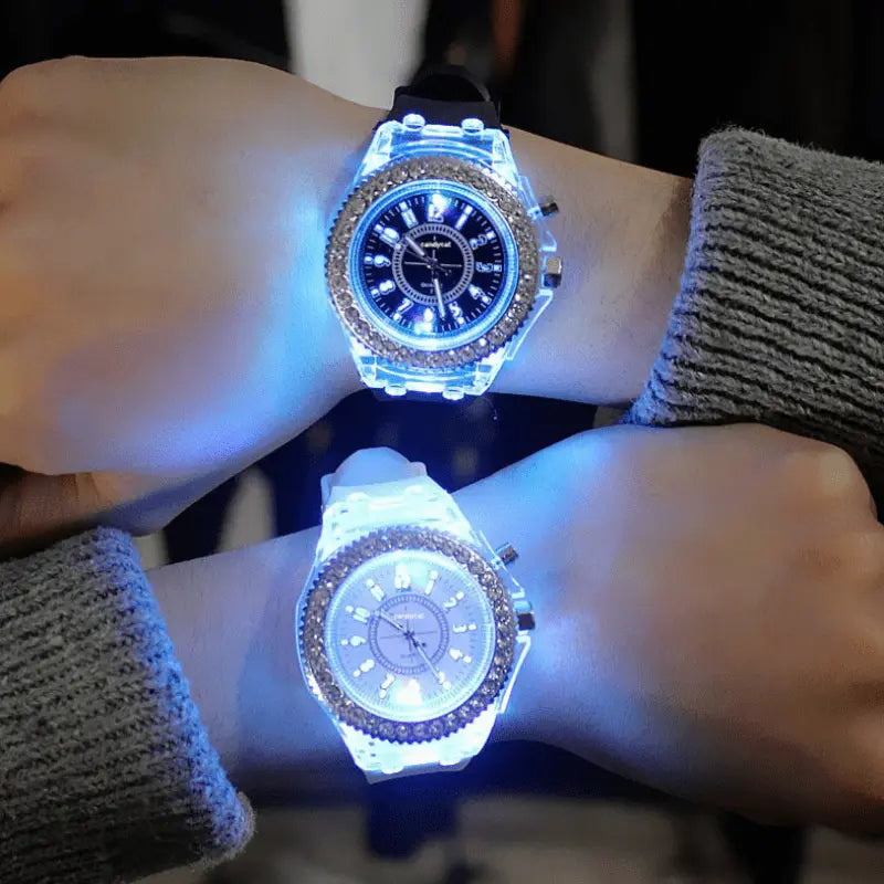 Glow Rhinestones, Trendy His & Hers Student Quartz Watches