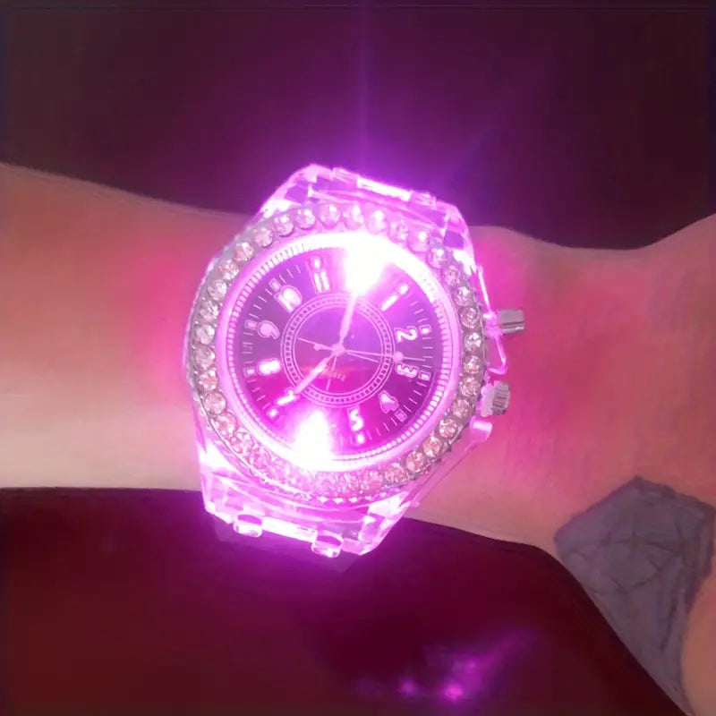 Glow Rhinestones, Trendy His & Hers Student Quartz Watches