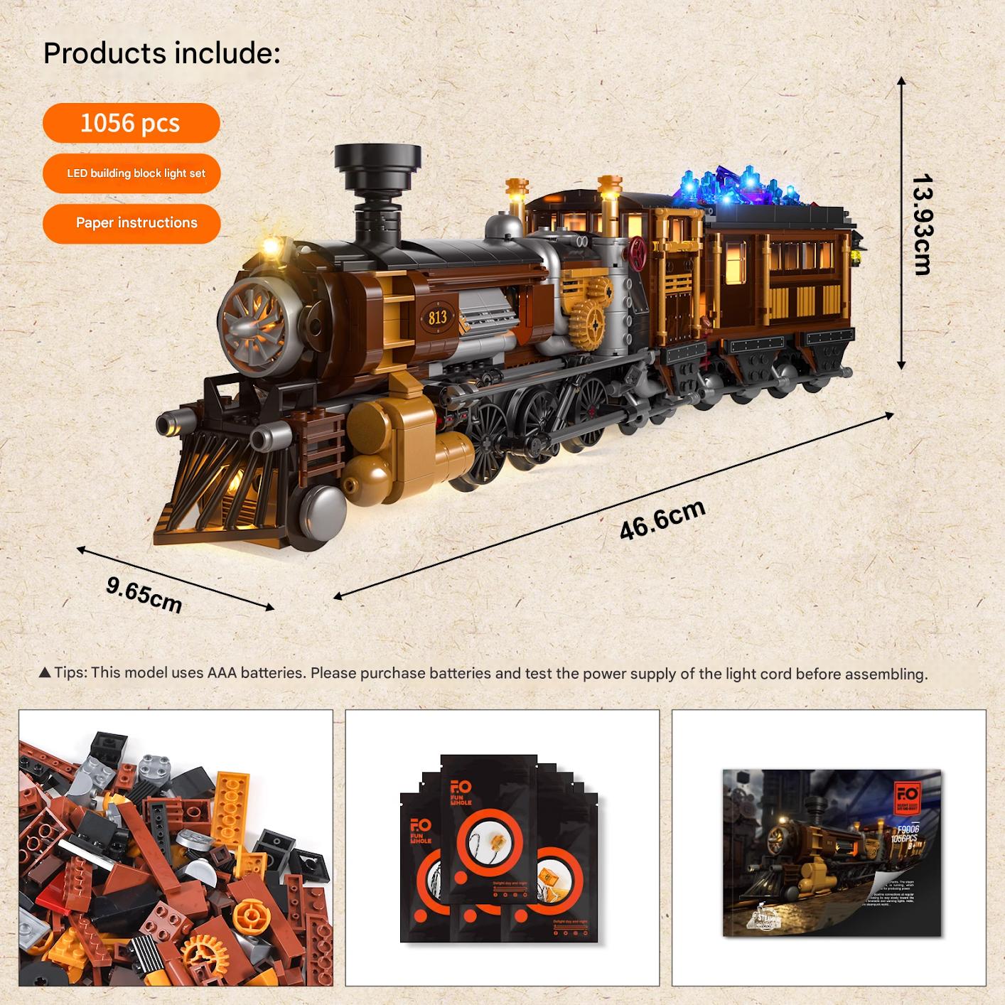Steampunk Building Block Train Loaded with Ore