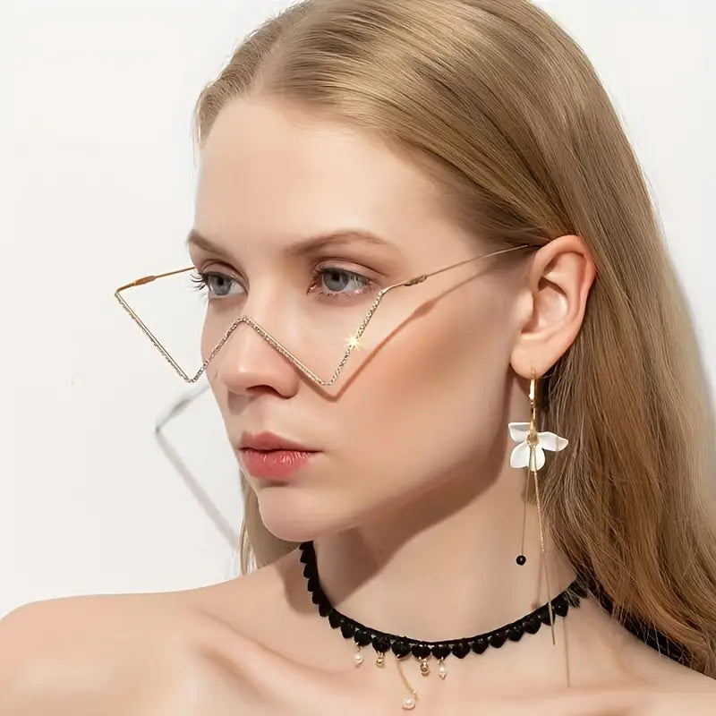 （Set of 3"）"Ladies' V-shaped Semi-rimless Glasses with Diamond Studs