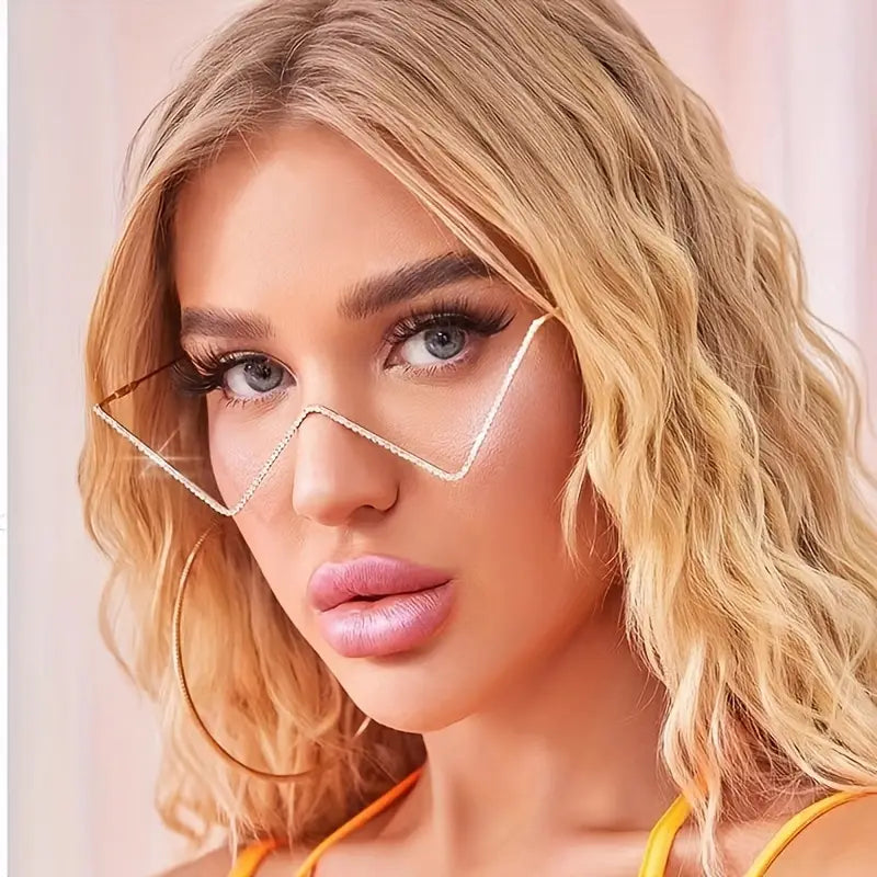 （Set of 3"）"Ladies' V-shaped Semi-rimless Glasses with Diamond Studs
