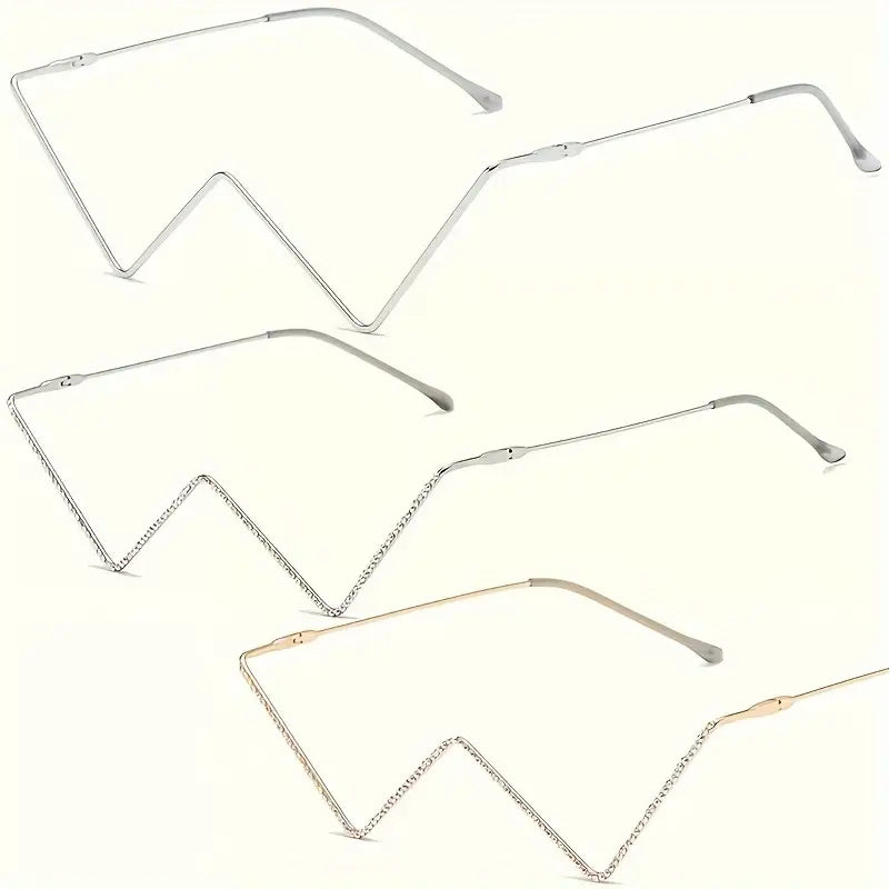 （Set of 3"）"Ladies' V-shaped Semi-rimless Glasses with Diamond Studs