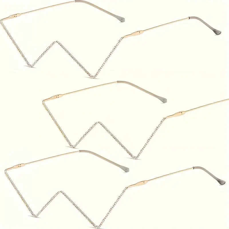 （Set of 3"）"Ladies' V-shaped Semi-rimless Glasses with Diamond Studs