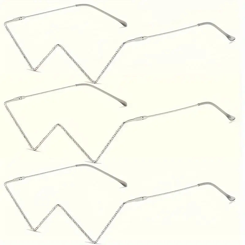 （Set of 3"）"Ladies' V-shaped Semi-rimless Glasses with Diamond Studs
