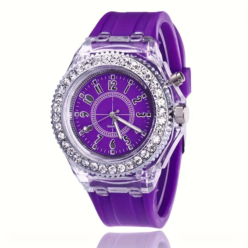 Glow Rhinestones, Trendy His & Hers Student Quartz Watches