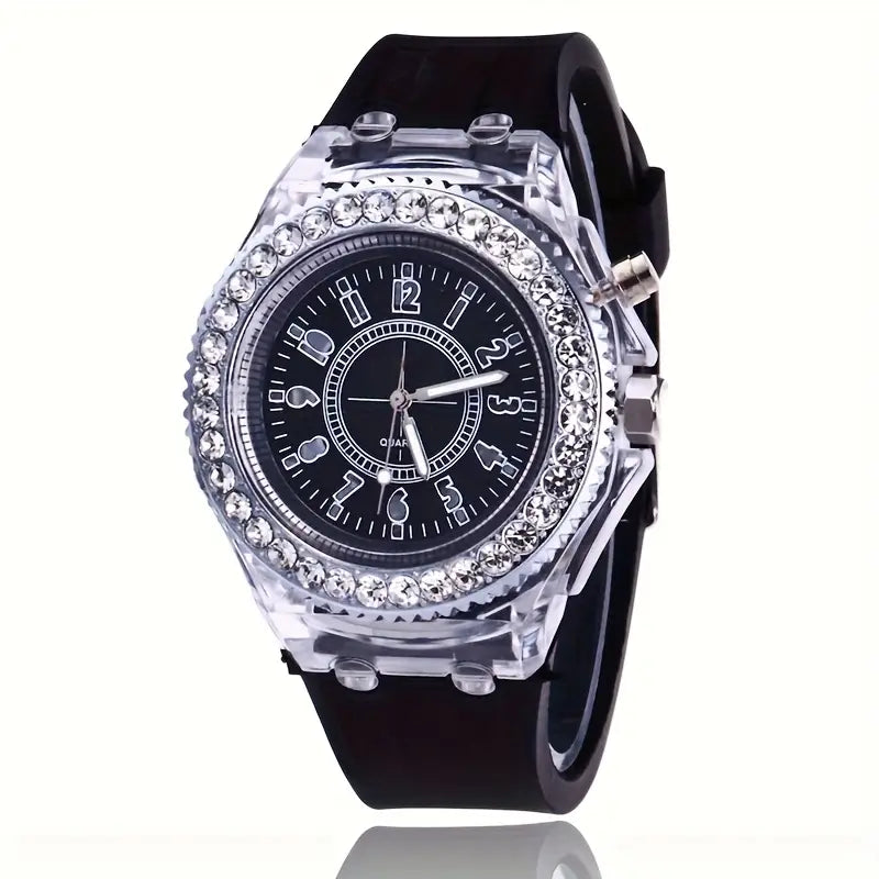 Glow Rhinestones, Trendy His & Hers Student Quartz Watches