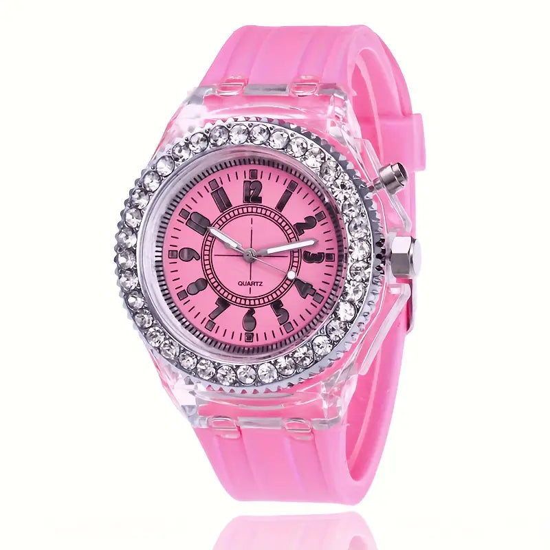 Glow Rhinestones, Trendy His & Hers Student Quartz Watches