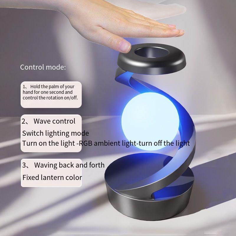 "Bedroom Luxury Floating Rotating Sensor-Activated Night Light with Wireless Phone Charging"