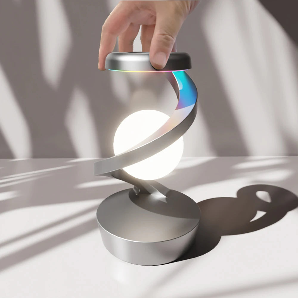 "Bedroom Luxury Floating Rotating Sensor-Activated Night Light with Wireless Phone Charging"