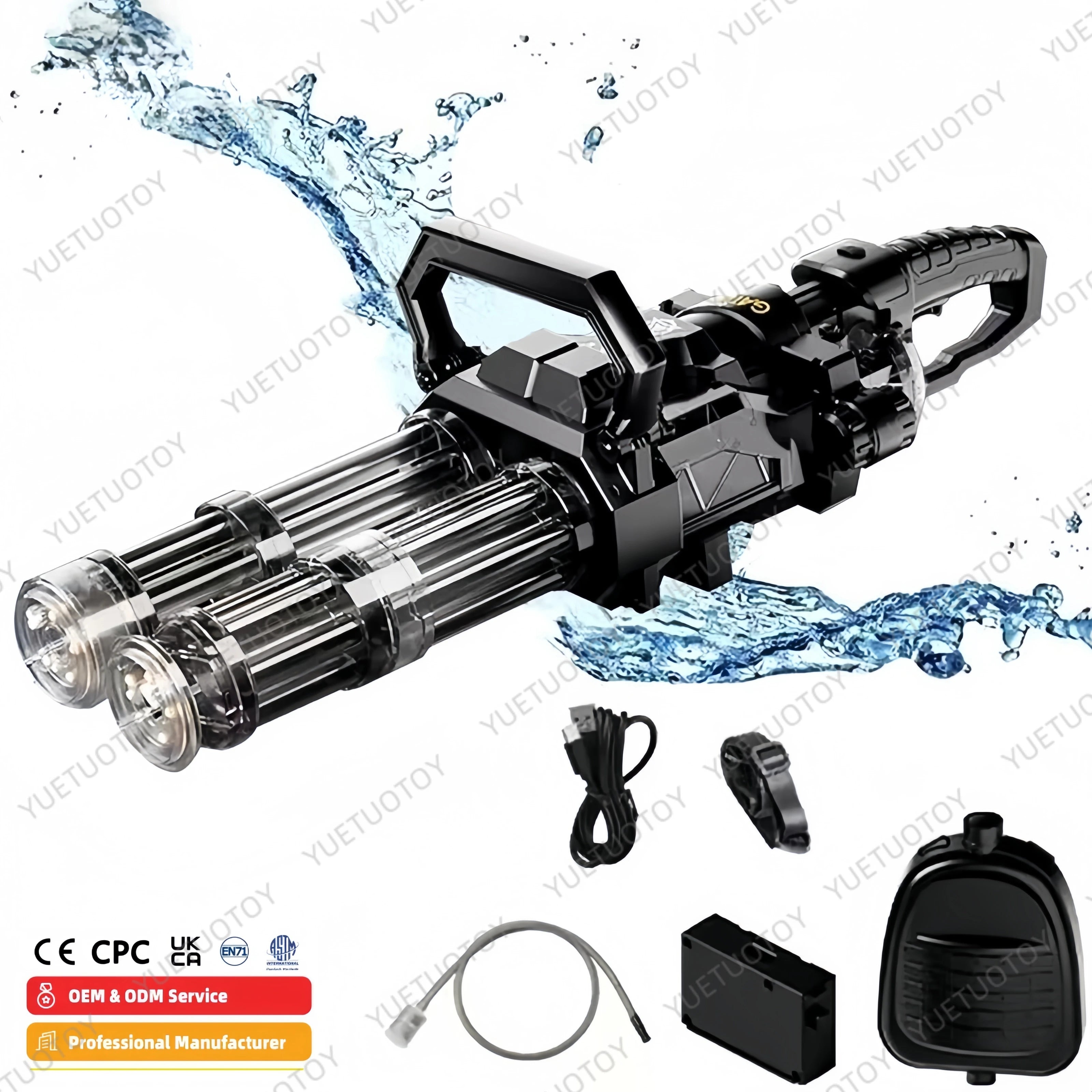 "New Model Ice-Flame Twin-Barrel Gatling Spark Electric High-Pressure Long-Range Water Gun Toy"