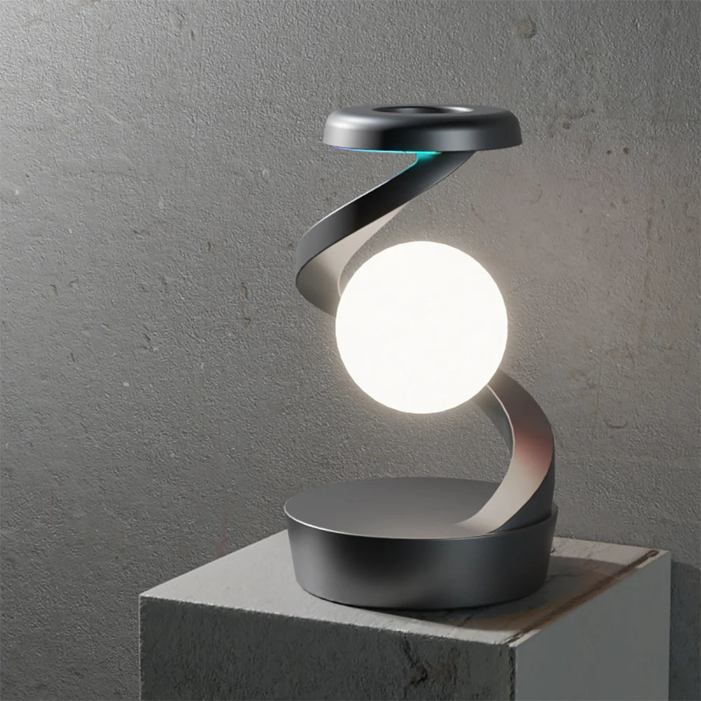 "Bedroom Luxury Floating Rotating Sensor-Activated Night Light with Wireless Phone Charging"