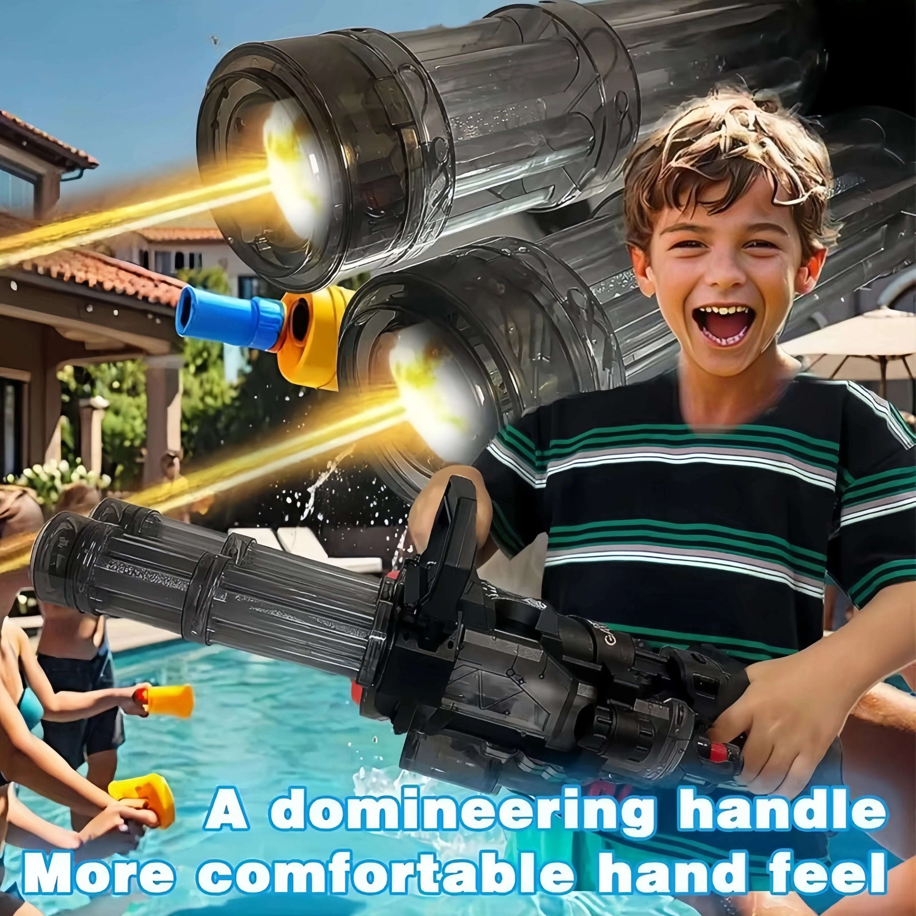 "New Model Ice-Flame Twin-Barrel Gatling Spark Electric High-Pressure Long-Range Water Gun Toy"