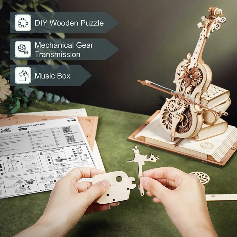 DIY Wooden Assembly "Secret Realm" Cello Music Box