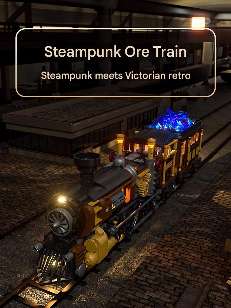 Steampunk Building Block Train Loaded with Ore